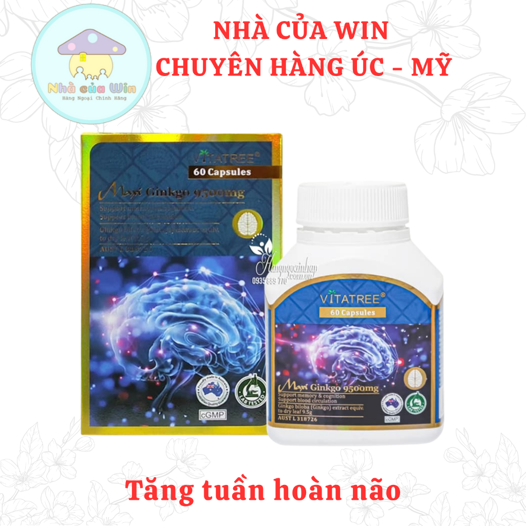Viên uống tăng tuần hoàn não Vitatree Maxi Ginkgo 9500mg Max 60 viên