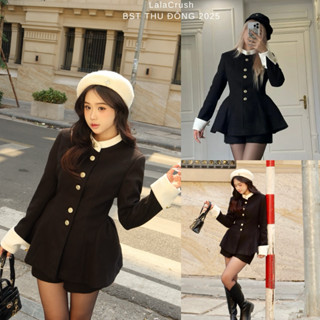   Joli Set  Set áo khoác dạ cổ tàu kèm quần mặc mùa lễ hội tết noel cafe trà chiều Lala crush 