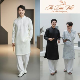 Áo dài cách tân Nam vải Gấm cao cấp in họa tiết thủy mặc diện đi lễ tết, sự kiện, chụp ảnh, cưới hỏi