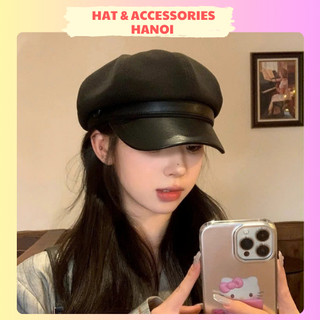 Mũ Beret Nữ mix da PU Nón nồi thủy thủ trơn  logo tim thời trang phong cách Retro Nhật Bản - HNN02 