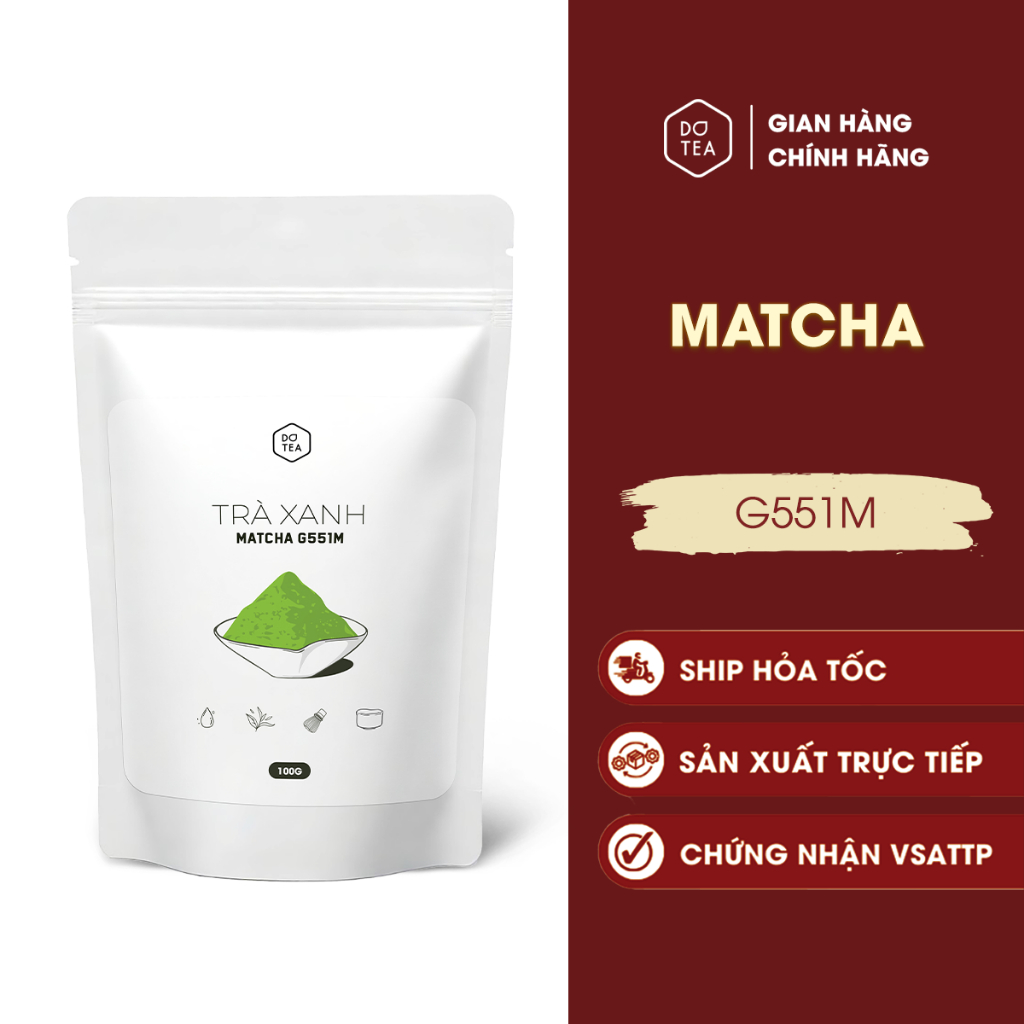 Bột matcha Trà xanh Nhật Dotea G551M -100g nguyên chất, mịn, thơm mùi Oika sâu tự nhiên, chuẩn vị umami