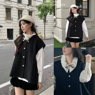   Cozy Set  Set 3 món áo sơ mi + áo ghile + chân váy LalaCrush mặc đi cafe trà chiều đi làm 