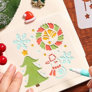 Bộ 6 khuôn rỗng mẫu vẽ tranh tô màu trang trí Noel, giáng sinh kích thước 10 x 10cm
