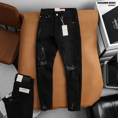 Quần jean nam Heboz dáng skinny rách D057, quần dài denim cao cấp form ôm vừa vặn - 00002868