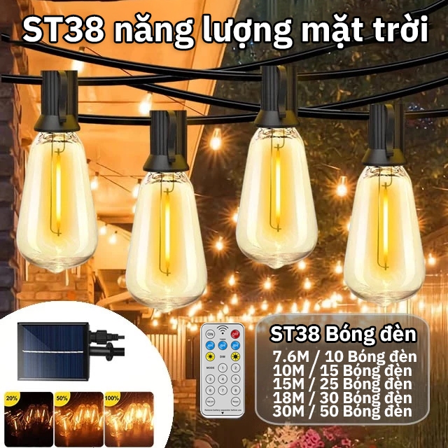 ST38 Dây Đèn Trang Trí Ngoài Trời Sử Dụng Năng Lượng Mặt Trời，Phù hợp cho vườn, quán cà phê, nhà hàng