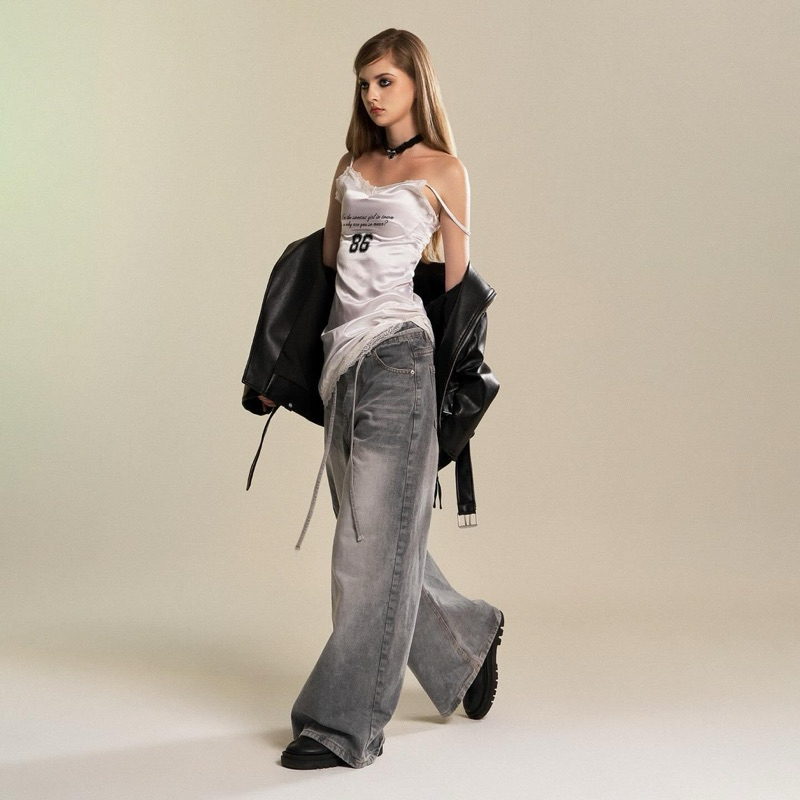 LIGHT SMOKE LOOSE PLEAT - Quần jeans dây thừng 1340 | BigBuy360 - bigbuy360.vn