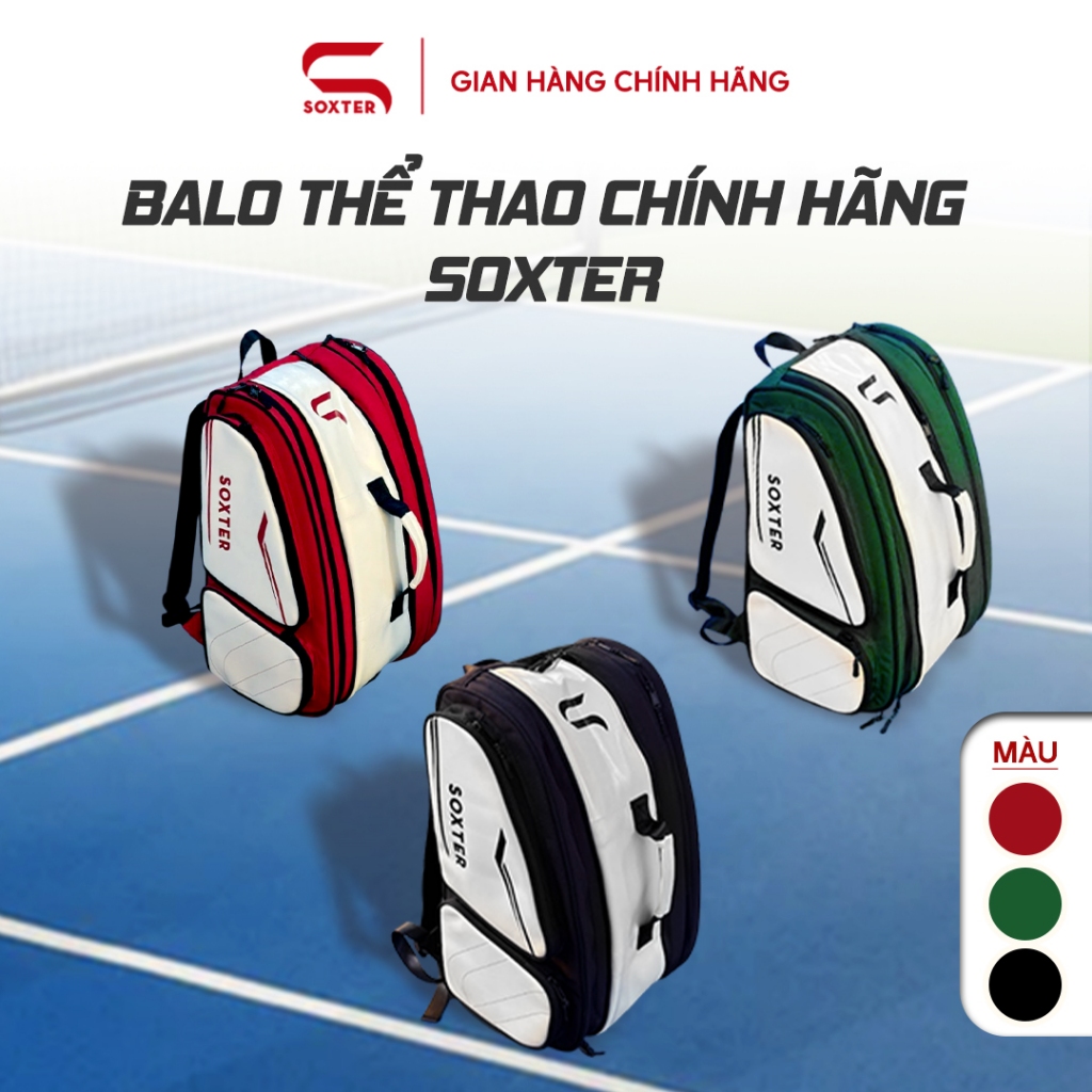 Balo Thể Thao Pickleball Soxter Chính Hãng Da PU Cao Cấp 3 Màu Đỏ, Xanh, Đen