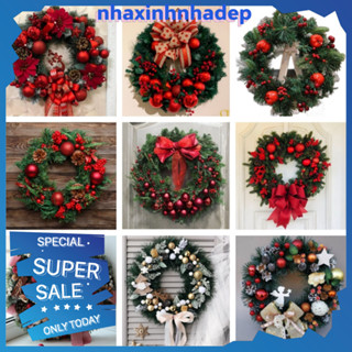   Kèm Đèn  Vòng Hoa Trang Trí Giáng Sinh DP068 Vòng Nguyệt Quế Treo Cửa Treo Tường Mùa Noel 