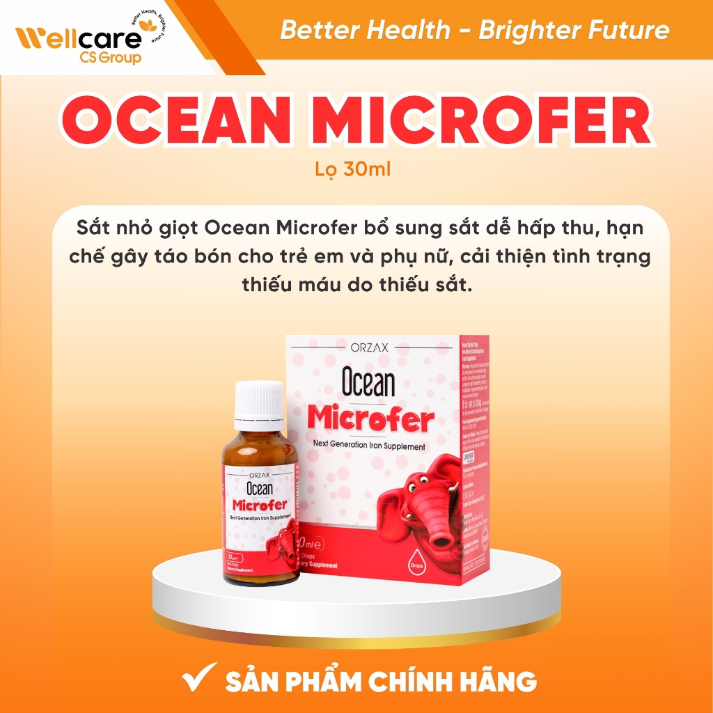 Sắt hữu cơ nhỏ giọt Ocean Microfer Lọ 30ml [Chính Hãng ORZAX] Hỗ trợ cải thiện máu, tăng sức đề khán