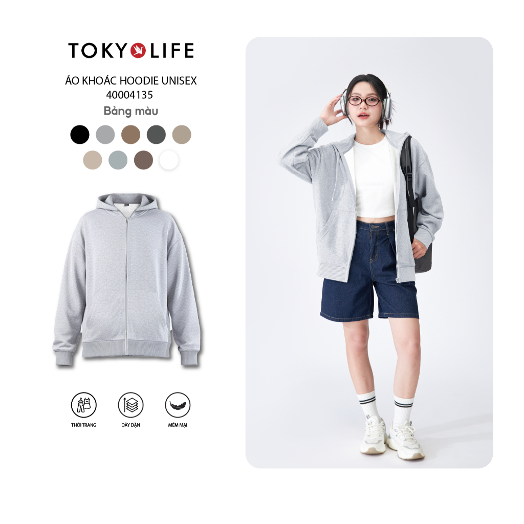 Áo Khoác Hoodie Zip Form Unisex Vải Nỉ Chân Cua Dày Dặn Thoáng Mát 40004135 - TOKYOLIFE