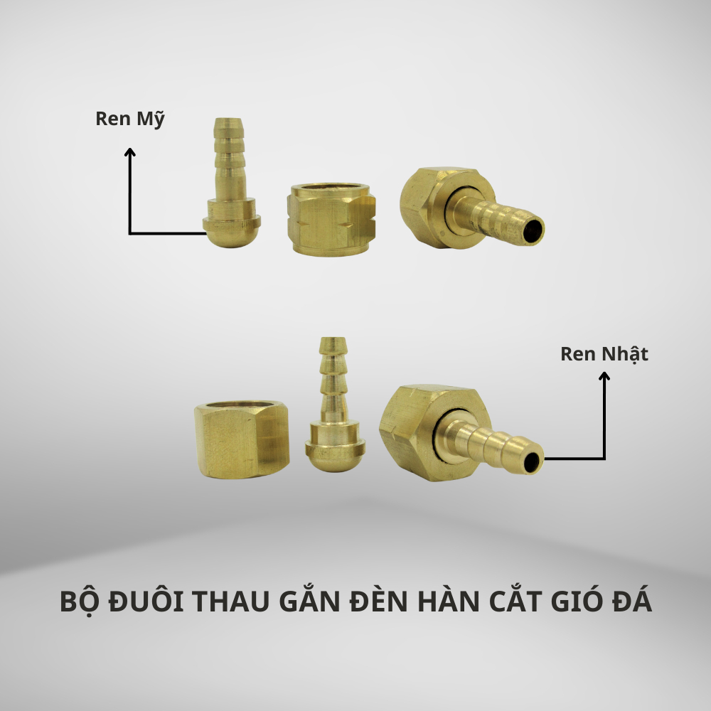Bộ Đuôi Thau Gắn Đèn Hàn Cắt Gió Đá – Phụ Kiện Hàn Oxy Gas, Đồng Thau Chất Lượng Cao