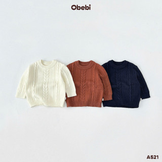  A521 Áo Len Cổ Tròn Dệt Vặn Thừng Obebi Thời Trang Đông Giữ Ấm Cho Bé Trai Bé Gái 