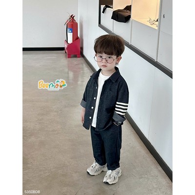Set sơ mi giả bò cho bé trai Beemo, áo cổ đức phối tay kẻ cho bé mặc thu đông đi học đi chơi 5350BDB