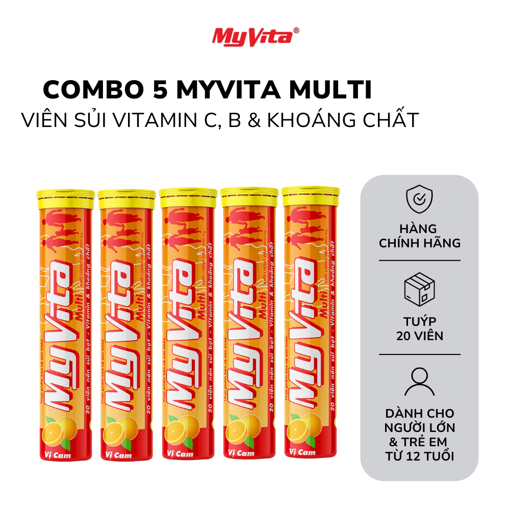 Combo 5 tuýp viên sủi TPBVSK MyVita Multi hương cam, 20 viên/ tuýp