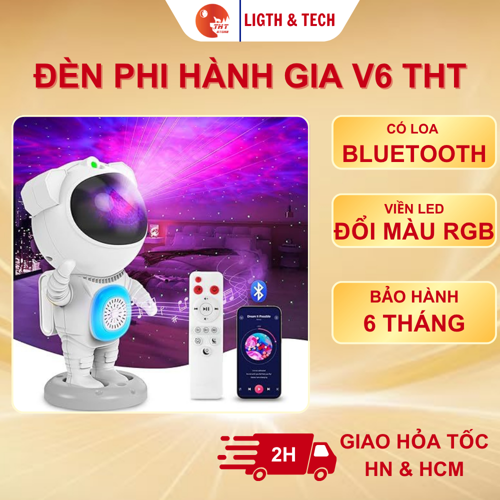 Đèn Phi Hành Gia V6 THT Mẫu Mới Nhất 2025 Đèn galaxy Chiếu Trần nhà Chiếu Sao Có Loa Bluetooth Đèn Decor Trang Trí Phòng