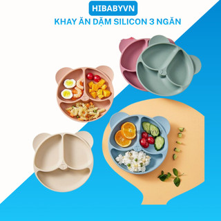 Khay 3 ngăn 2 Tai Gấu Silicon Có Đế Hít Chân Không