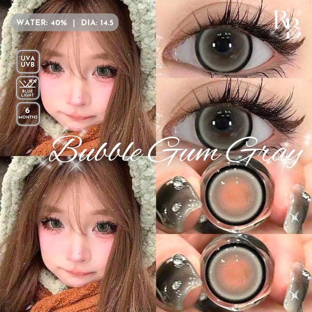 [CÓ CẬN] Kính Áp Tròng 0 Độ Màu Xám Bubble Gum Gray Size 14.5mm + Tặng Khay Dụng Cụ BST BEARLENS
