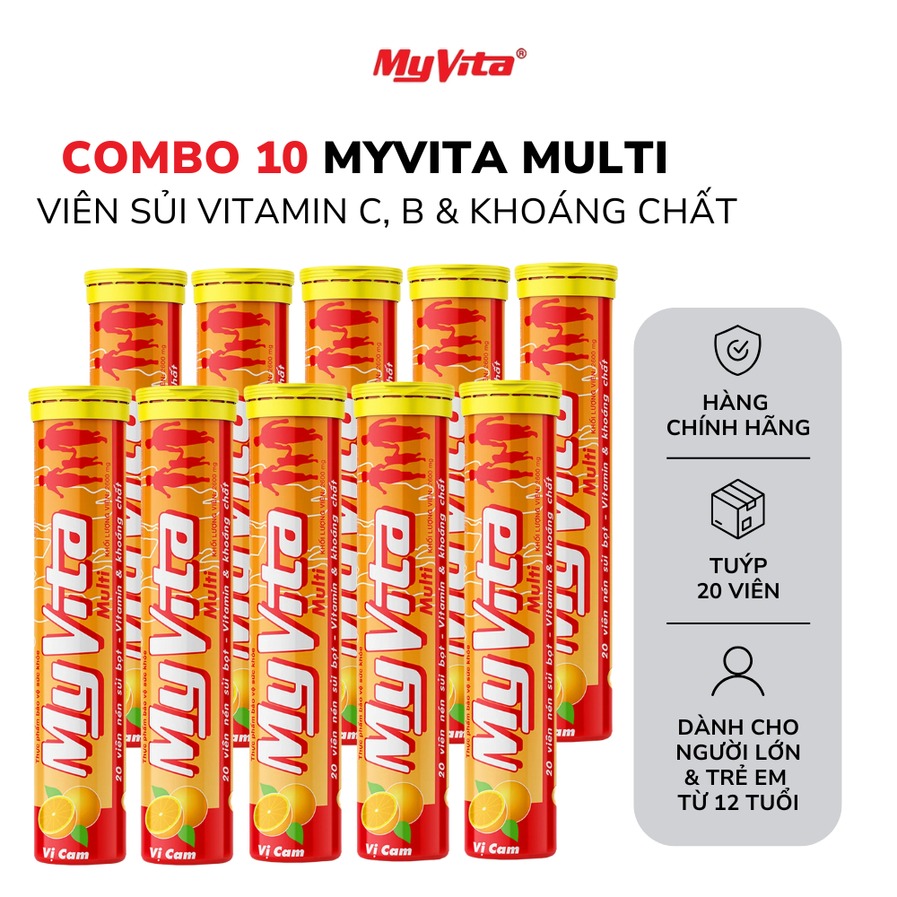 Combo 10 tuýp viên sủi TPBVSK MyVita Multi hương cam, 20 viên/ tuýp