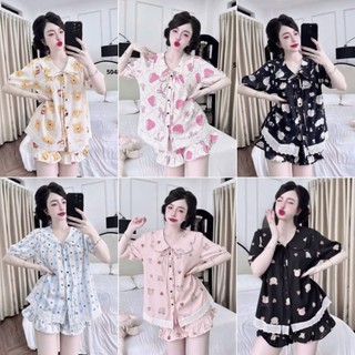  Đồ Bộ Ngủ Nữ Pyjama Phối Viền Cao Cấp Đùi Lụa Nhật - Mango Bigsize 50-100kg Đồ Bộ Mặc Nhà Pijama Cho Nàng Mũm Mĩm Bé 