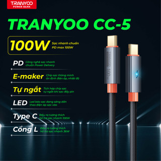  TRANYOO Cáp Sạc Nhanh CC-5 Hỗ Trợ Sạc Nhanh PD 100W Type C | L | USB Có Led Tự Động Ngắt Khi Đầy 