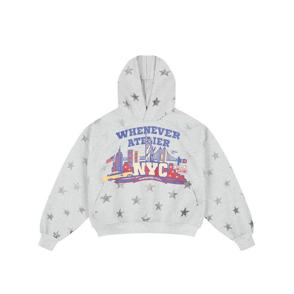 WHENEVER Áo Hoodie Whenever Star Girl Hoodie Vải Nỉ Bông Form Boxy Brand Unisex / Xám