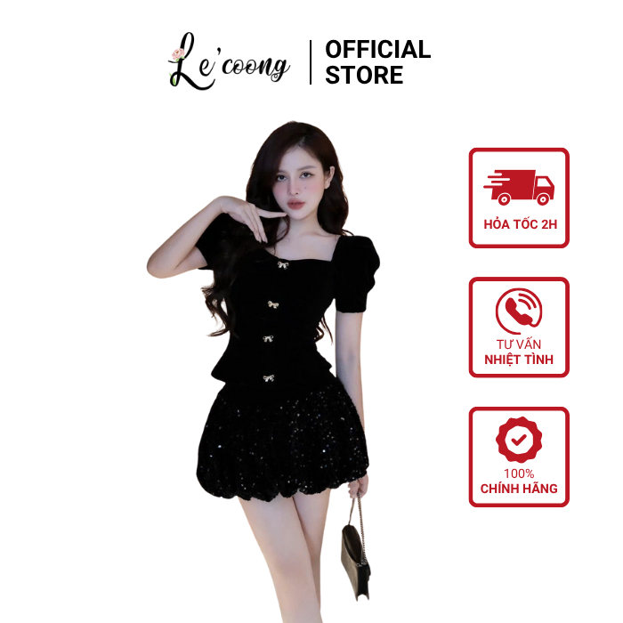 Set Áo Và Váy Đẹp Đính Nơ LECOONG B232 (CÓ BIGSIZE) Chân Váy Đẹp Bí Phồng Đính Cườm