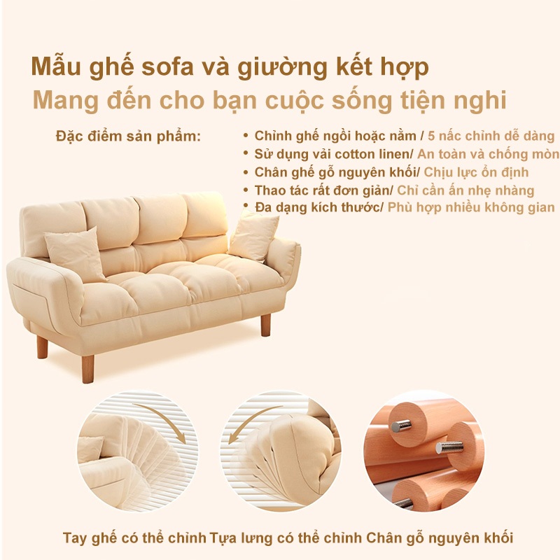 ALVIN Ghế sofa gấp mềm mại và thoải mái có gối chân gỗ chịu được 200KG | BigBuy360 - bigbuy360.vn