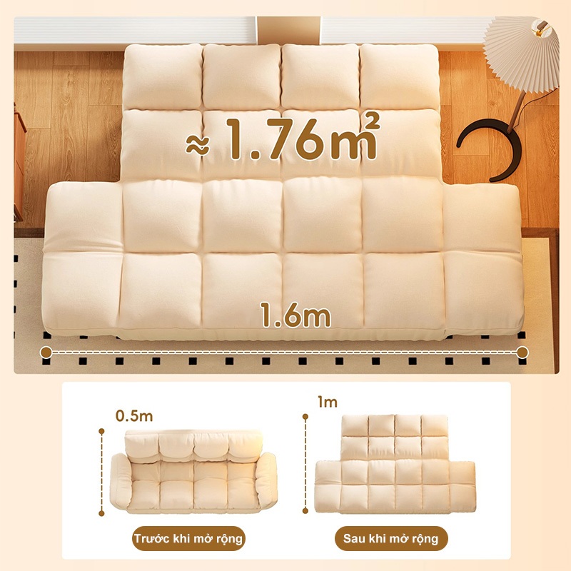 ALVIN Ghế sofa gấp mềm mại và thoải mái có gối chân gỗ chịu được 200KG | BigBuy360 - bigbuy360.vn