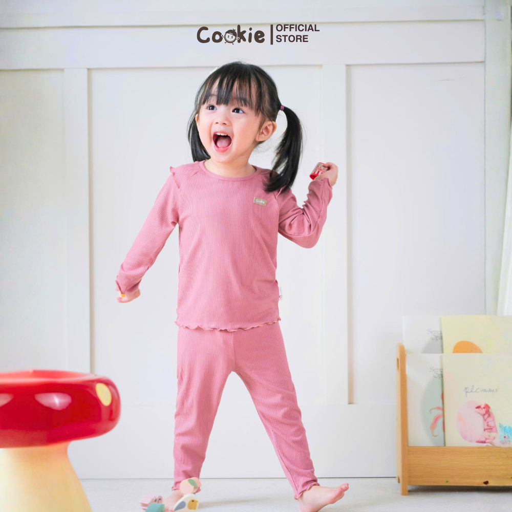 Bô Thun Dài Tay Bèo COOKIE, Bộ Dài Tay Diềm Vai Cuốn Bèo Cho Bé Gái  Size 6 Tháng 5 Tuổi 2025