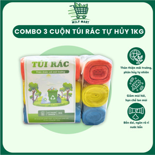 Túi rác tự phân hủy sinh học 3 màu Xanh Hồng Vàng, Túi rác dai chắc, thân thiện môi trường