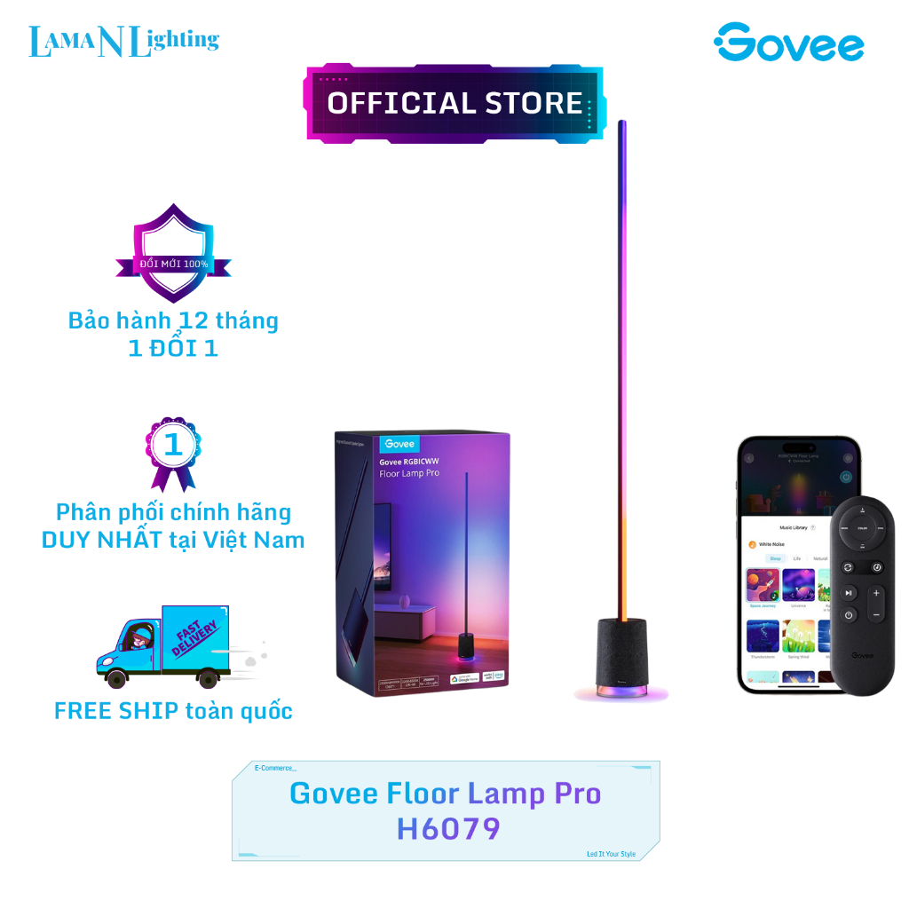 Đèn LED góc tường Govee RGBICWW Floor Lamp Pro H6079 | Cảm biến âm thanh kết hợp tiếng ồn trắng