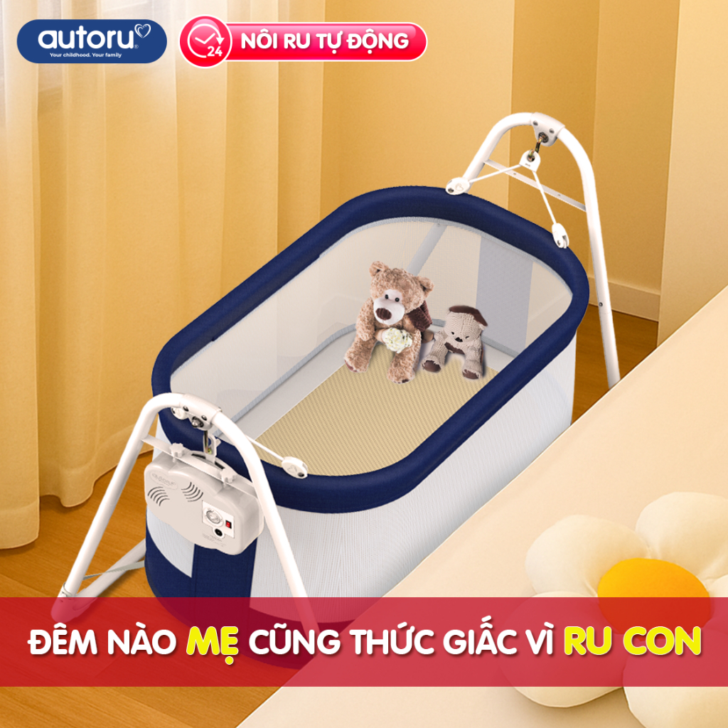  Nôi điện cho bé sơ sinh Nôi cho bé tự động Z1 AUTORU dùng sạc dự phòng 5V an toàn tặng kèm màn chống muỗi 