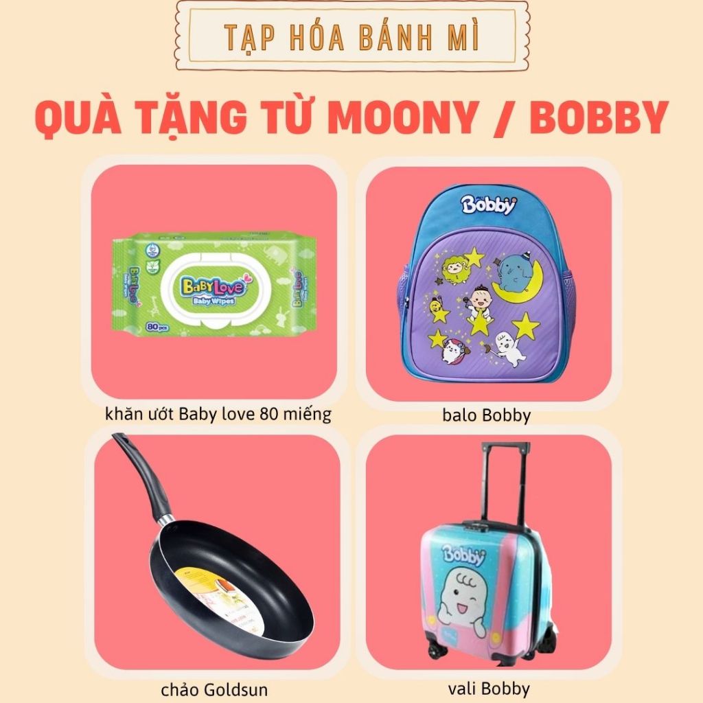 [QUÀ TẶNG KO BÁN] Mua tã bỉm Moony Bobby tặng quà Khăn ướt / Balo / Chảo / Vali cho bé