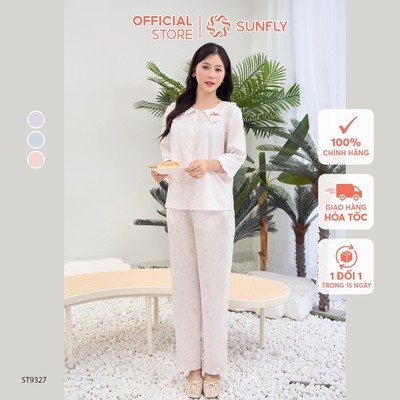 Bộ pijama nữ lụa latin áo tay lỡ quần dài tươi trẻ, thoải mái SUNFLY ST9327