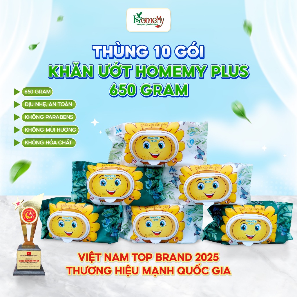 [Giá sỉ ]Thùng 10 gói khăn ướt Gấu 650gr HomeMy Plus không mùi, không paraben