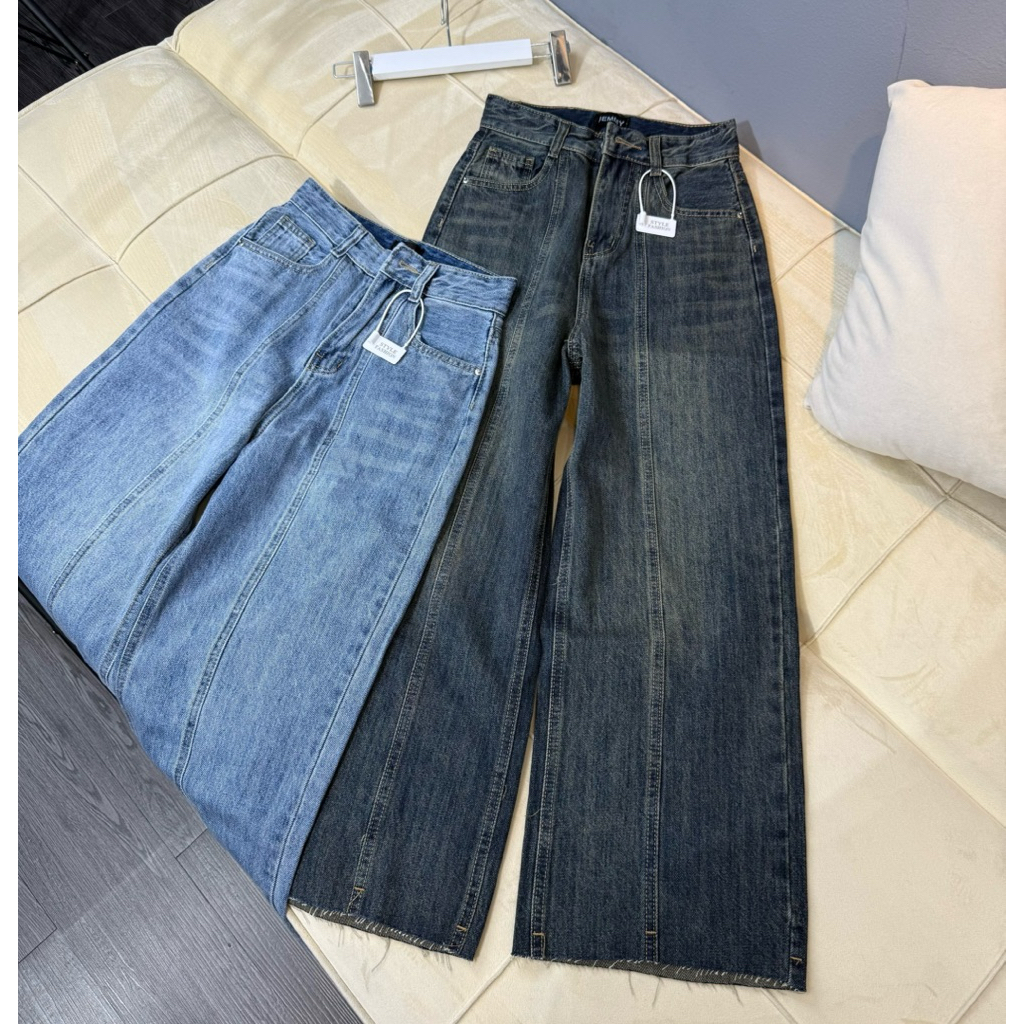 (90cm) Quần jean nữ ống suông rộng lai tua . jean ko giãn ống 25cm ( 7106 )