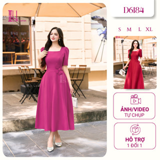  Đầm Thiết Kế Cổ Vuông Dáng Dài Thanh Lịch Vải Trượt Hàn Cao Cấp Dạ Hội Đi Tiệc D6184 