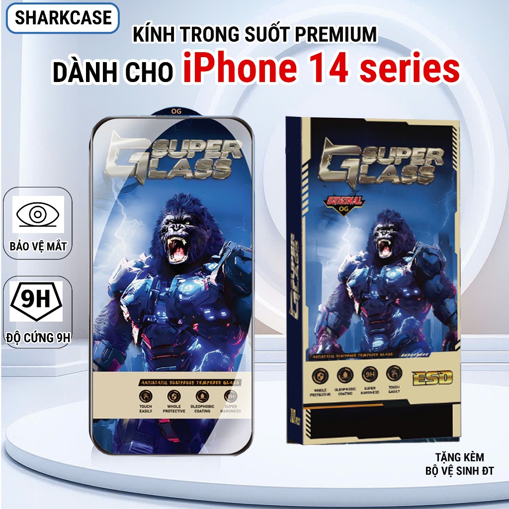 Kính cường lực iPhone 14, 14 pro max plus premium trong suốt Miếng dán bảo vệ màn hình đt ip