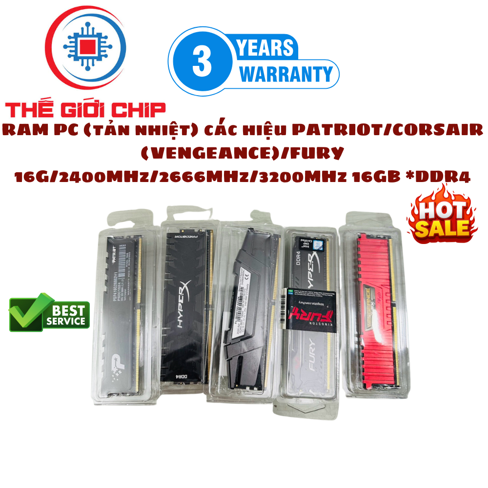 RAM PC (tản nhiệt) các hiệu PATRIOT/CORSAIR (VENGEANCE)/FURY 16G/2666MHz 16GB *DDR4