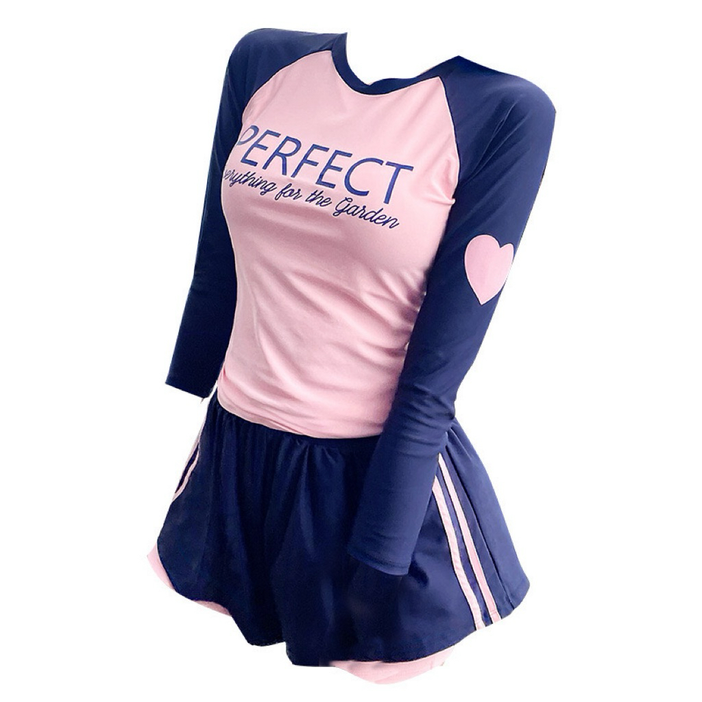 [Size M, L, XL, XXL] EMMA Đồ Bơi 2 Mảnh Phong Cách Hàn Quốc Tay Dài Quần Đùi Chống Nắng PERFECT In Hình Trái Tym | BigBuy360 - bigbuy360.vn