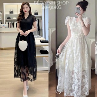  Váy Ren Hoa Dự Tiệc Thiết Kế Cổ V Phối  Vải Ren Hoa Cao Cấp  Thanh Lịch Cho Các Nàng Bigsize 40–90kg Béo Xinh -  A.1600 