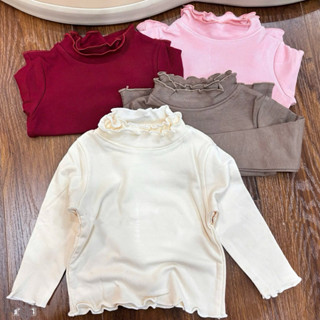   CAMCAM  Áo giữ nhiệt cổ 3p nhún viền 2 tầng lót lông mịn  chất mềm vải cotton lót lông cao cấp cho bé gái 