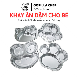  Khay ăn dặm cho bé chia ngăn Gorilla Chef inox cao cấp an toàn cho bé khay nhà bếp bằng inox 