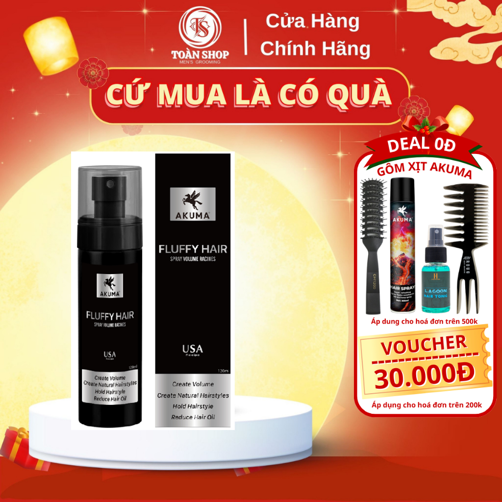 Xịt bồng bềnh AKUMA FLUFFY HAIR 120ML – Kiềm dầu - Tăng Phồng Bảo Vệ Tóc Khi Sấy