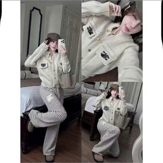 Áo Len Tay Dài Cài Cúc có Túi ngực Màu Trắng mới T99