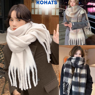 Khăn Quàng Cổ Len Dài Tua Rua KOHATS Choàng Cổ Bản To Giữ Ấm Mùa Đông Dày Dặn Style Hàn Quốc
