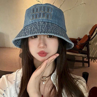  Mũ bucket jean chữ R trẻ trung năng động dành cho nữ phong cách dễ thương 
