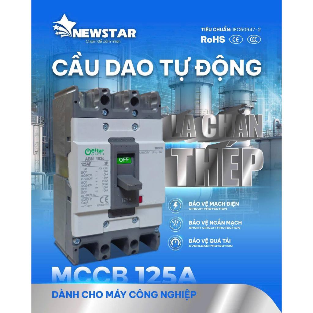 MCCB 3 pha 125A, át khối 3 pha cho máy công nghiệp, Aptomat 3 pha 125A