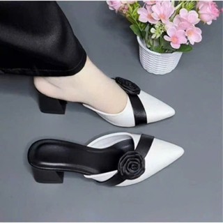  GIÀY SỤC NỮ CAO GÓT VUÔNG 3P 5P VÀ 7P BÍT MŨI DA MỀM DÂY BẢNG CHÉO KẾT HOA HỒNG - BM139 