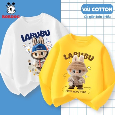 Áo thun dài tay bé trai BOBDOG BST Labubu cổ tròn chất liệu cotton mềm mịn thoáng mát cho bé
